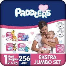 TeknoKapsül Paddlers Yenidoğan Bebek Bezi 1 Numara (2-5 Kg) 256 Adet – Ekstra Jumbo Set