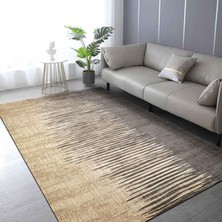 TeknoKapsül Latte Dizayn Borin Desenli Kadife Pamuk Tabanlı Yıkanabilen Kaydırmaz Antibakteriyel Salon Halısı (80X200)