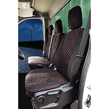 TeknoKapsül Ford Transit Tek Kabin 2014 Model ve Üzeri Ile Uyumlu Tay Tüyü Kumaş Araca Özel Oto Koltuk Kılıfı (Siyah Kırmızı)