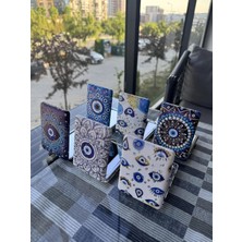 TeknoKapsül 12 Adet Kapaklı Mini Makyaj Aynası, Karışık Desenli Taşlı Nazar Boncuğu, Plastik, 8X6CM, Taşınabilir, Kına Hediyelik 12 Adet Kapaklı Mini Makyaj Aynası