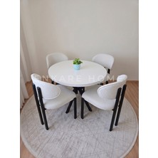 Enkare Badem Masa Sandalye Takımı,4 Kişilik Mutfak Masası, Yuvarlak Masa, 90X90 Teddy Kumaş