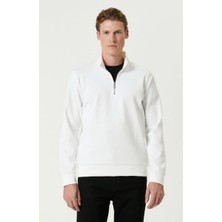 Erkek 3 Iplik Pamuklu Uzun Kol Yarım Farmuarlı Yakalı Sweatshirt - - Beyaz Mariposa Secret
