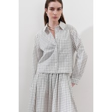 Desenli Poplin Gömlek Ekru