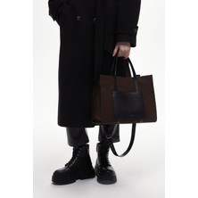 Manuka Urban Tote Çanta Kahverengi Teknik Kumaş ve Deri Garnili Ergonomik Tasarım