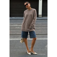 Madmext Vizon Bisiklet Yaka Oversize Uzun Kadın Triko Kazak MG2890