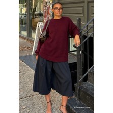 Madmext Bordo Bisiklet Yaka Oversize Uzun Kadın Triko Kazak MG2890
