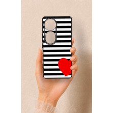Vip Case Vivo V40 Uyumlu Çizgili Kırmızı Kalp Desenli Silikon Kılıf