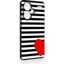 Vip Case Redmi Note 13 Pro Plus Uyumlu Çizgili Kırmızı Kalp Desenli Silikon Kılıf