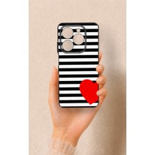 Vip Case Tecno Spark 20C Uyumlu Çizgili Kırmızı Kalp Desenli Silikon Kılıf