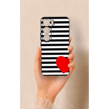 Vip Case Vivo V40 Lite 5g Uyumlu Çizgili Kırmızı Kalp Desenli Silikon Kılıf