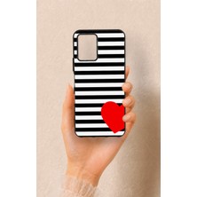 Vip Case Vivo Y33S Uyumlu Çizgili Kırmızı Kalp Desenli Silikon Kılıf