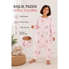 Rukiye Yavuz Pamuk Pazen Kışlık Uzun Kollu Bebek ve Çocuk Uyku Tulumu %100 Pamuk Çift Kat Pazen Elyafsız 1 TOG 20-24°C Pembe