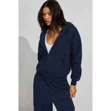 Seeh Lacivert Fermuarlı Kadın Sweatshirt SH263