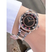 Ferrucci Kadın Gümüş Rose Metal Kordon Siyah Kadran Taş Detaylı Kol Saati 2 Yıl Garantili