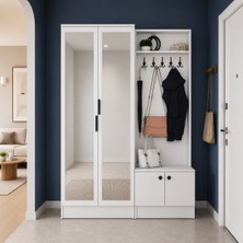 Rani Mobilya Rani EA175 Modern Portmanto 4 Kapaklı Aynalı Raflı Askılı Ayakkabılık Vestiyer Beyaz