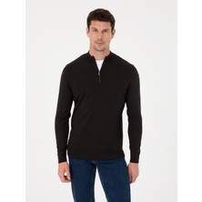 Cacharel Siyah Slim Fit Pamuk Karışımlı Yarım Fermuarlı Dik Yaka Triko Kazak 50318981 VR046