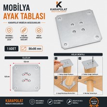 Karapolat 1 Adet Mobilya Ayak Tablası 86x86 mm Galvanizli Çelik Mobilya Ayağı Montaj Aparatı Masa Sehpa Dolap Bağlantı Plakası