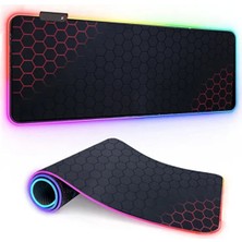 Daytona Rgb LED Işıklı Gaming Mousepad Kaymaz Kırmızı Petek Desenli Tabanlı Kenarları Dikişli Suya Dayanıklı Mouse Pad 30X80 cm