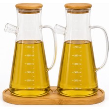 Decoform Bambu Kapaklı 900 ml Ikili Cam Yağdanlık