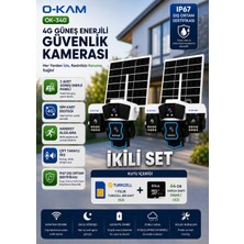 O-Kam OK-340 2'li Set 4g Solar Kamera + Iki Adet 1 Yıllık Sım + Her Kameraya 64GB Hafıza Kartı