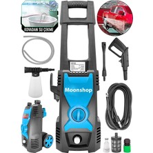 Happy Trend Moonshop Yüksek Basınçlı Bahçe Oto Yıkama Makinesi, Mavi, 180 Bar, 8 Metre Hortum, Musluk ve Kovadan Çekme