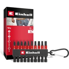 Happy Trend Orijinal Einhell Darbeli Bit Seti – 10 Parça (50 mm Bitler, Ph/pz/t/h, Manganez-Fosfat Kaplamalı S2 Çelik, E 6.3 Sap, Karabinalı Bit Taşıyıcı)