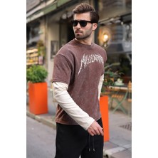 Madmext Acı Kahve Baskılı Batik Desen Erkek Tişört E7194
