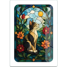 Decovetro Vitray Kedi Doğa Manzara Desenli Cam Kesme Tahtası ve Sunumluk 25 x 35 cm