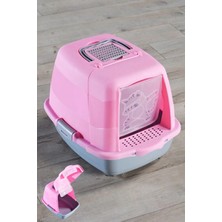 Enco Store Kapalı Kedi Tuvaleti Kedi Figürlü Pembe