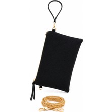 Kriste Bell Kadın Portföy Çanta Hasır Örgü Desenli Clutch Bilek Askılı Gold Zincirli Abiye Gece Çantası 7471-B