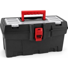 Happy Trend Home 16 Inç Tepsili Plastik Takım Çantası, Kilitli Alet Sandığı, Vida Dübel Organizerli Tornavida Pense El Aleti Kutusu, Tamirci Hırdavat Düzenleyici (16")