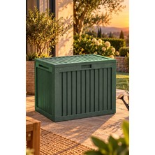 Porsima 161001-005 130LT Kilitli Organizer Kapaklı Bahçe Balkon Kiler Sandığı Çok Amaçlı Depolama Sandığı Yeşil