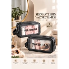 3140 2li Şeffaf Seyahat ve Makyaj Çantası Su Geçirmez Organizer Washbag 21X13CM