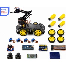 Eding Eğitim Platformu Arduino Bluetooth Kontrollü 4WD Robot Kollu Araba Kiti Demonte – Robot Kollu Akıllı Mobil Robot Araba Seti