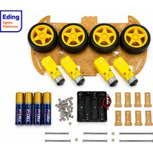 Eding Eğitim Platformu Arduino 4WD Araba Çok Amaçlı Mobil Robot Araba Platformu 4'lü Pil- Renkli Mdf Demonte
