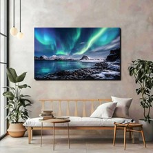 Artprinta Kuzey Işıkları Kanvas Tablo – Aurora Borealis ve Karlı Dağ Manzaralı Duvar Tablosu