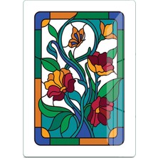 Decovetro Vitray Çiçek Kelebek Desenli Cam Kesme Tahtası ve Sunumluk 25 x 35 cm