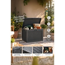 Porsima 161001-012 130LT Kilitli Organizer Kapaklı Bahçe Balkon Kiler Sandığı Çok Amaçlı Depolama Sandığı Gri