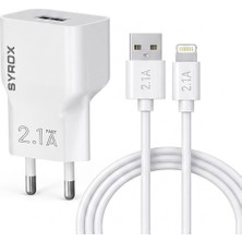 Syrox J25 Hızlı Şarj Cihazı Seti - USB To Lightning 2.1A Başlık ve Kablo Kombinasyonu