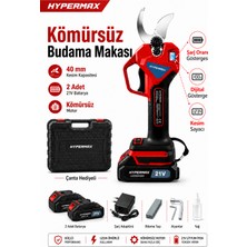 hypermax Çift Akülü 40 mm Çelik Şanzuman Dijtal Göstergeli Şarjlı Dal Ağaç Kesme Bağ Budama Makası