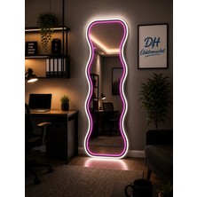 Dh Elektromarket Neon LED Dalgalı Boy Aynası 147X50 cm | 8mm Antrasit Mdf Üzeri | Gerçek Ayna | Tak Çalıştır | 8 Renk Seçenekli Dekoratif Ayna