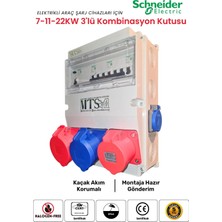 MTSevcharger 22KW + 11 Kw + 7.4 Kw 3 Lü Kombinasyon Kutusu V'ko Kaçak Akım Roleli ve Sigorta Elektrikli Araç Şarj Cihazı Istasyonu Besleme Kutusu Trifaze Monofaze 5/32 + 5/16 + 3/32 + 220 Prizli
