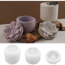 Silabor 3 Parça Çiçek Kapaklı Mumluk Silikon Kalıp Seti | Uzun ve Kısa Mum Kabı + Dekoratif Çiçek Kapak Döküm Kalıbı | Alçı, Çimento, Beton ve Taş Tozu Için | 1 Takım