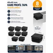 Dünya Sünger 40X40 mm Kare Profil Tapası Plastik Lamelli 8 Adet – Siyah Profil Kapağı Kare Boru Tıpası