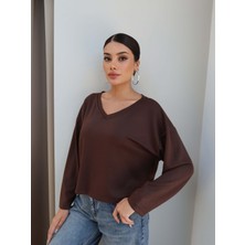 Esra Helvacı V Yaka Uzun Kollu Modal Bluz