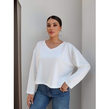 Esra Helvacı V Yaka Uzun Kollu Modal Bluz