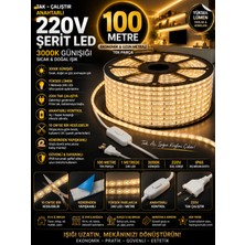 Econa 100 Metre 220V Tak Çalıştır Anahtarlı Şerit LED - Metrede 240 LED Ultra Parlak, Kendinden Yapışkanlı, 10 Cmde Bir Kesilebilir, 3000K Günışığı (Yüksek Lümen & IP65 Dış Mekan)