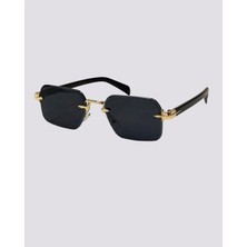 Funeyes Astro Dikdörtgen Siyah Unisex Kadın Erkek UV400 Korumalı Çerçevesiz Gold Altın Menteşeli Güneş Gözlüğü