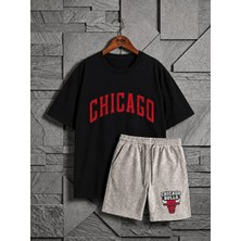Belirtilmemiş 2'li Chıcago Baskılı Ünisex Penye T-Shirt & Şortlu Takım