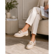 Zenora Shoes Kadın Loafer Makosen Casual Tokalı Günlük Yumuşak Bej Ayakkabı